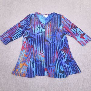Kamana Striped Butterfly Flocked Tunic Womens XL‎ Blue Textured 3/4 Sleeve